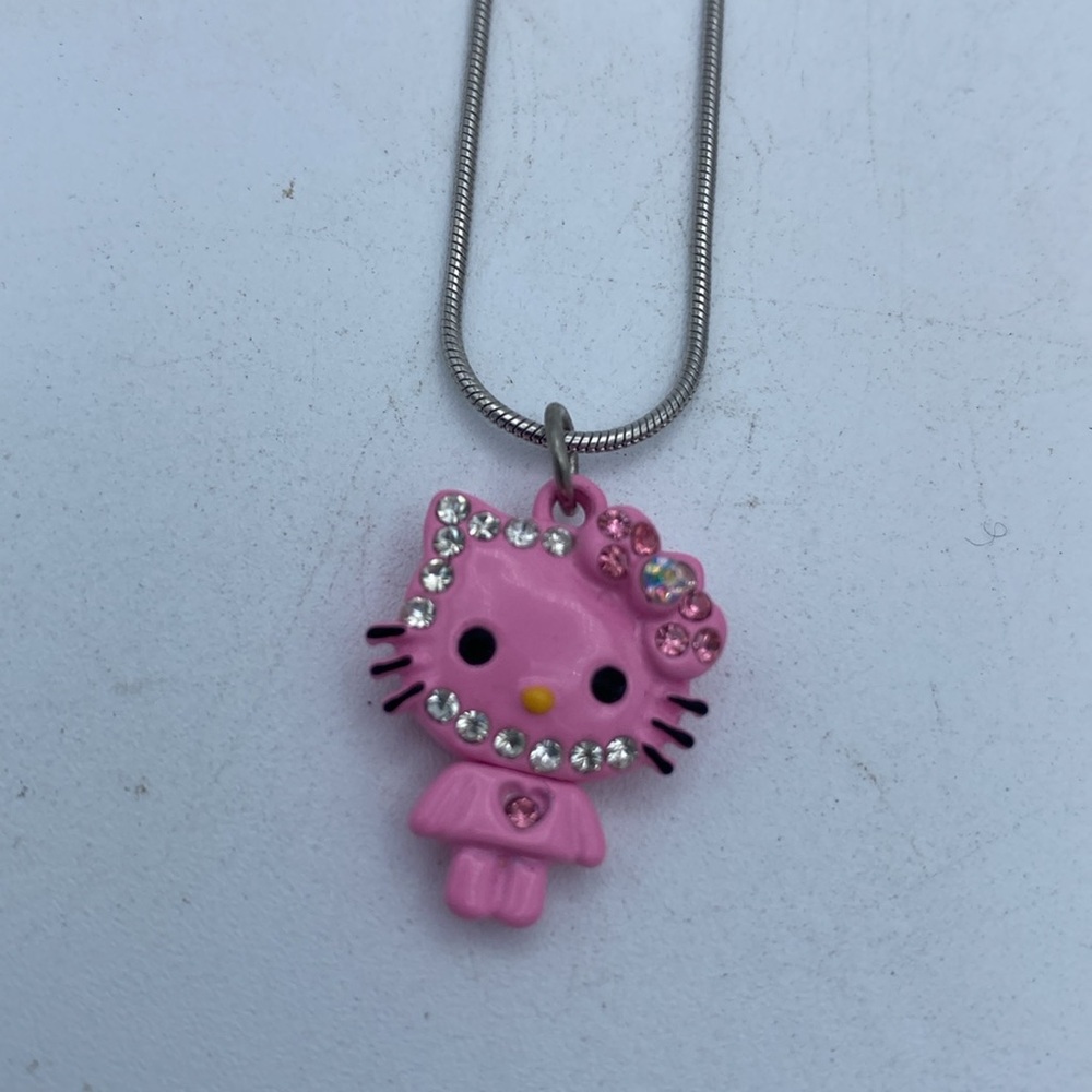 Hello Kitty Rhinestone pink kitty charm necklace 9” chain